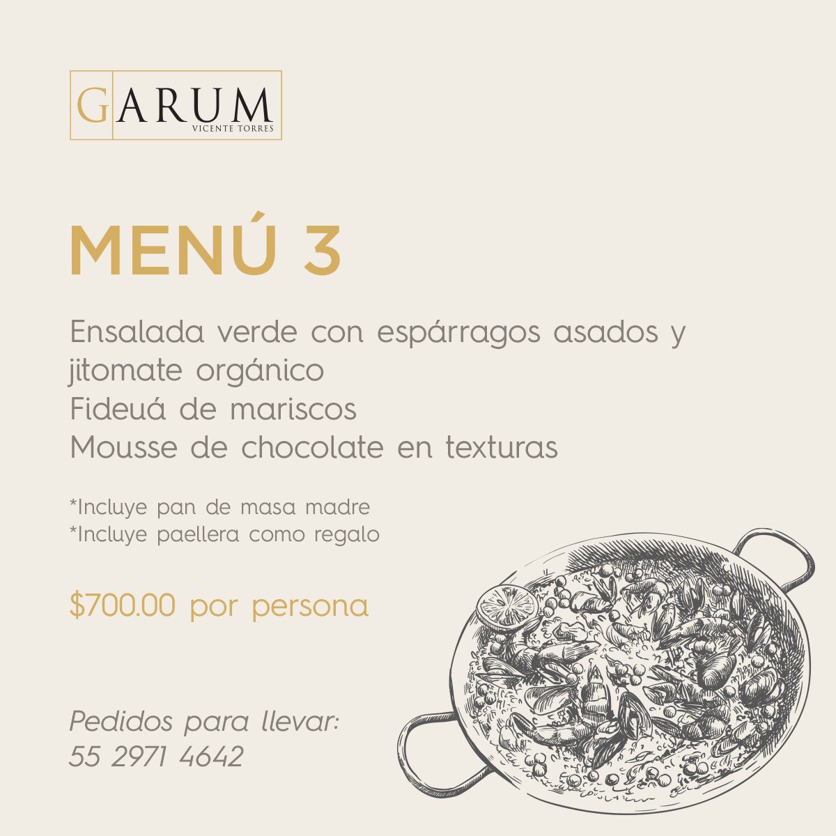 Pide tu menú a Garum y convierte un día cualquiera en un día extraordinario.

Llama al 55 2971-4642, de 13:30 a 21:00 horas.

Puedes recoger tu orden en Garum (Masaryk 513, Polanco), o te la enviamos a domicilio*.

*Costo de envío: $100