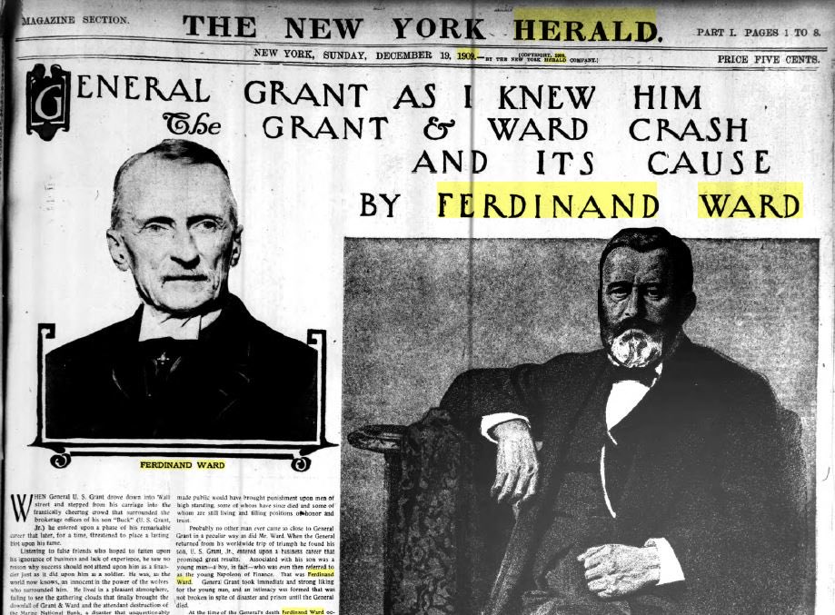 After the presidency, Grant & a guy named Ward ran one of the most fantastically profitable investment firms on WallStreet. Problem was, it was too good to be true. Ward cooked the books then split town, leaving a bewildered Grant with $16M in liabilities & just $57K in assets.