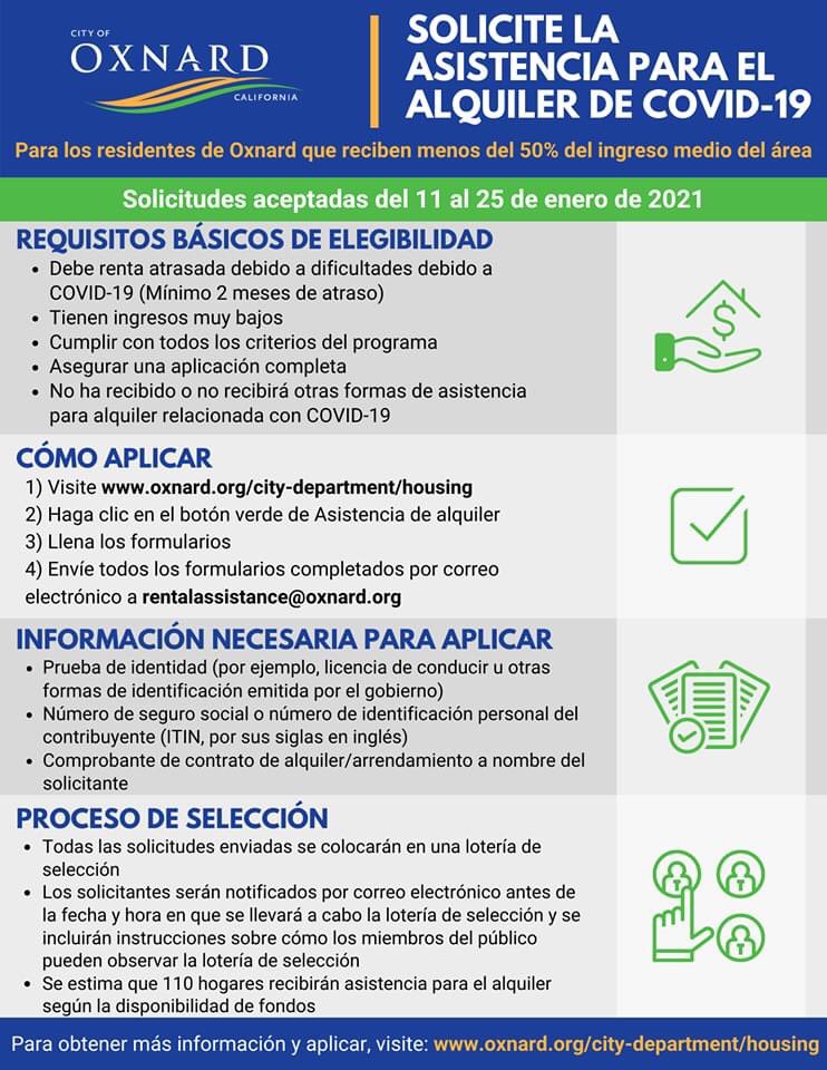 CityofOxnard's tweet photo. APPLY TODAY FOR COVID-19 RENTAL ASSISTANCE
The City of Oxnard is offering rental assistance for residents who receive less than 50% of area median income. For more details and how to apply, visit: https://t.co/Dtk6u338Y5 https://t.co/usCUrzXEhN
