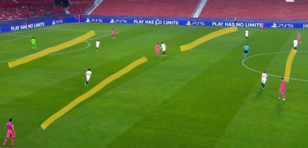 Lampard sets his team up when playing out in a 2-3-2-3. The full backs advanced to form a 3 across the pitch with the DM central & the full backs providing width, and the 2 advanced midfielders ahead of them in the vertical channel between the Dm & the full back. As seen below.