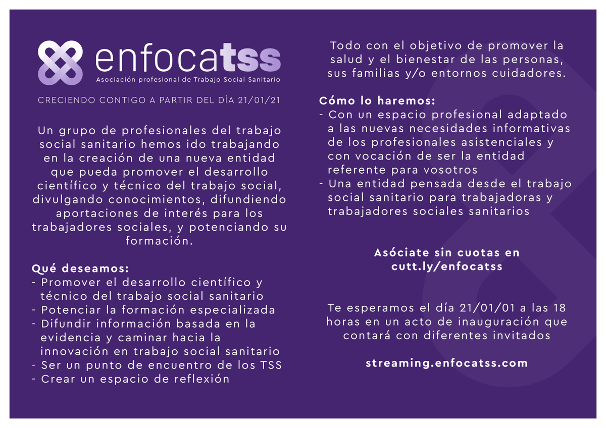 JordiRiba6's tweet photo. Me hace mucha ilusión presentaros un nuevo proyecto en el que estoy muy implicado: La Associació Enfocatss.

Enfocatss es una organización profesional comprometida con el avance del trabajo social sanitario  para promover la salud y el bienestar de las personas y sus familias https://t.co/1PDCBWrzT4