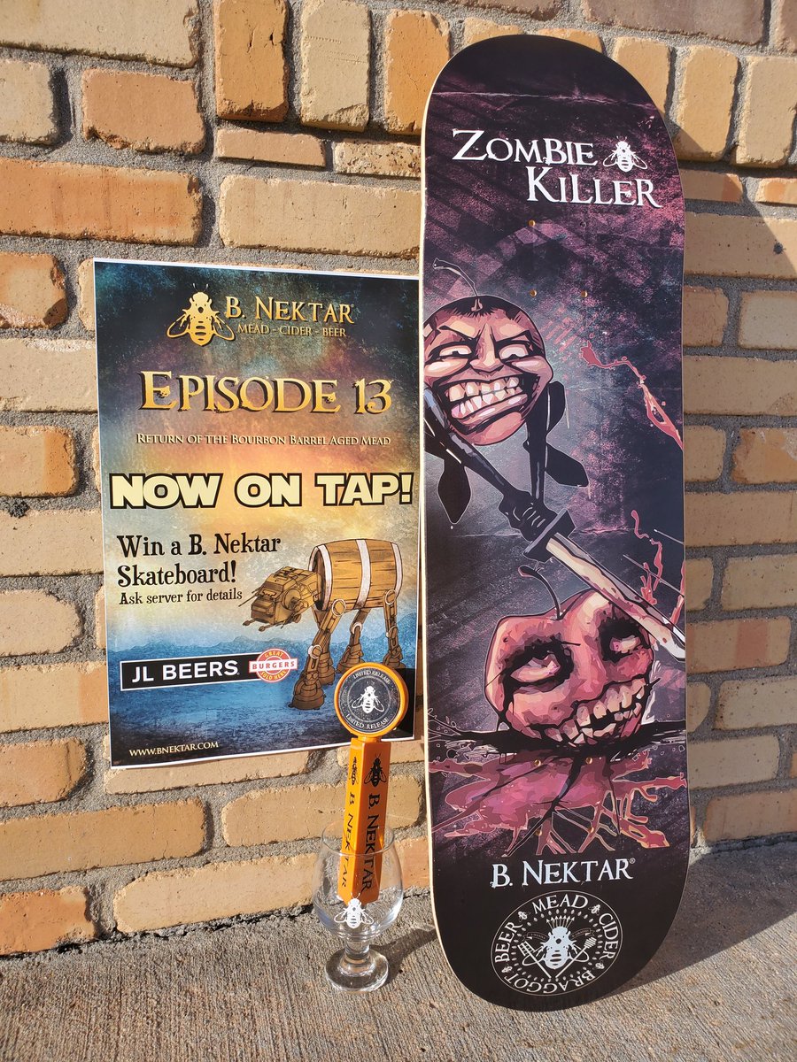 #Fact1 Every time you stop in and order a glass of #BNektar #Episode13 you are 10oz closer to being a #kegslayer and winning this sweet skateboard!
#Fact2 This is the only keg of this rare, barrel-aged mead to be tapped in the state of North Dakota!
#Fact3 10/10 say it's worth it