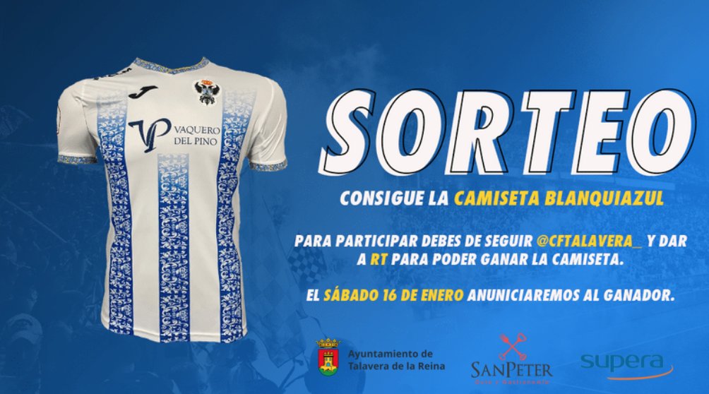 🎁 SORTEO I ¡Nos habéis convencido! 😍 El ganador/a lo anunciaremos el próximo sábado. Para participar:

- Seguir <a href="/CFTalavera_/">CF Talavera de la Reina 💙🏺</a> ✅
- Dar a RT a este tuit 📲🔂

¡Suerte a tod@s! #VamosTala