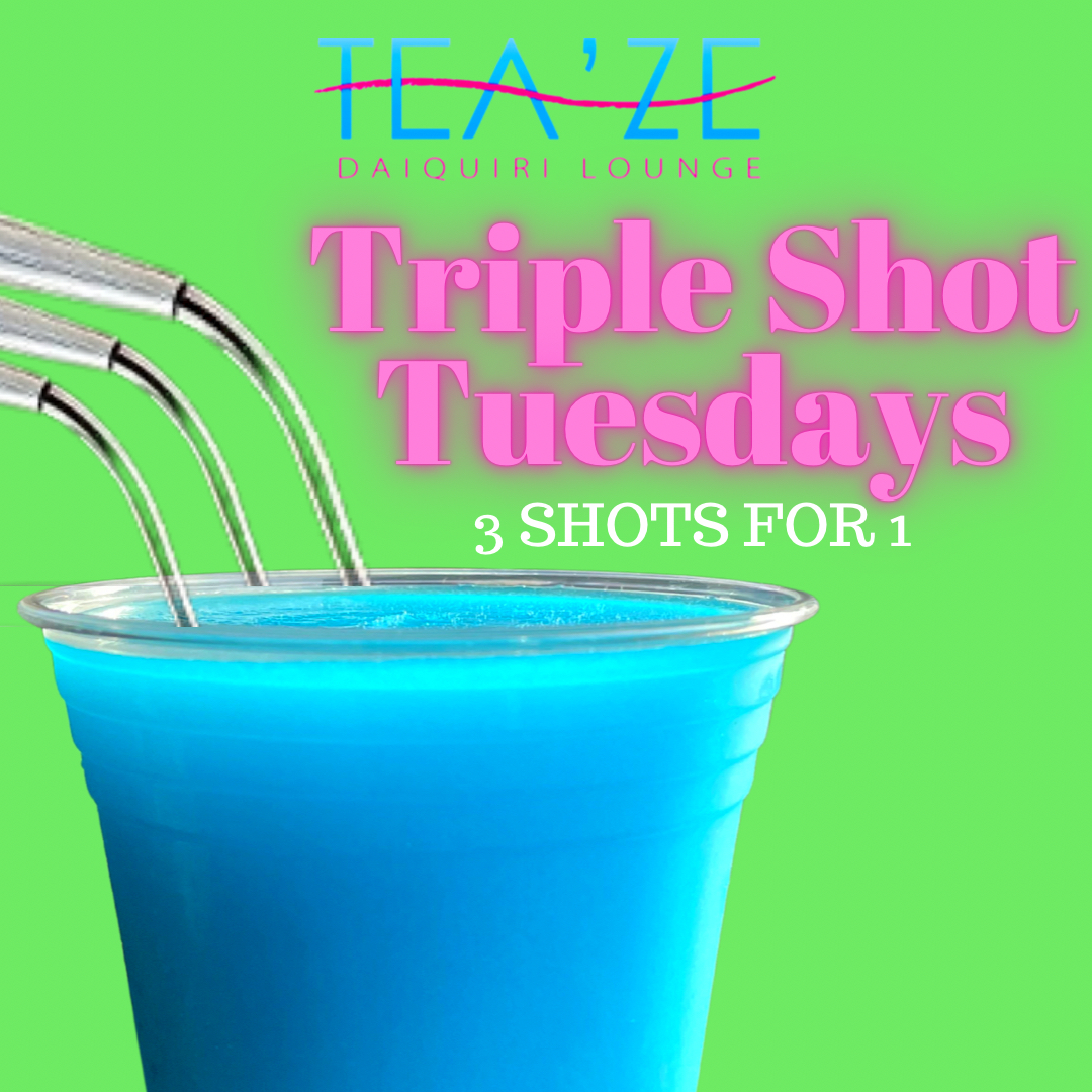 TeazeDL's tweet image. One of our favorite days of the week! Triple shot Tuesdays! Pull up and add three shots to any daiquiri today! 

#Tripleshottuesday #teazedaiquirilounge #teazelounge #missouricity #mocitytx #daiquiri #frozendrinks