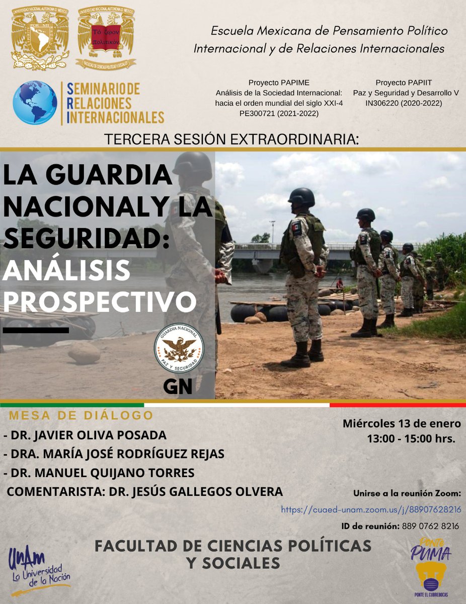 UNAM_FCPyS's tweet photo. ⚠️ Mañana no te puedes perder ⚠️
La Guardia Nacional y la Seguridad: Análisis Prospectivo
Transmisión https://t.co/q9OBNTt4Lx
|| #PAPIME #PAPIIT #SRI #FCPyS #UNAM https://t.co/cSuDBOk9XO