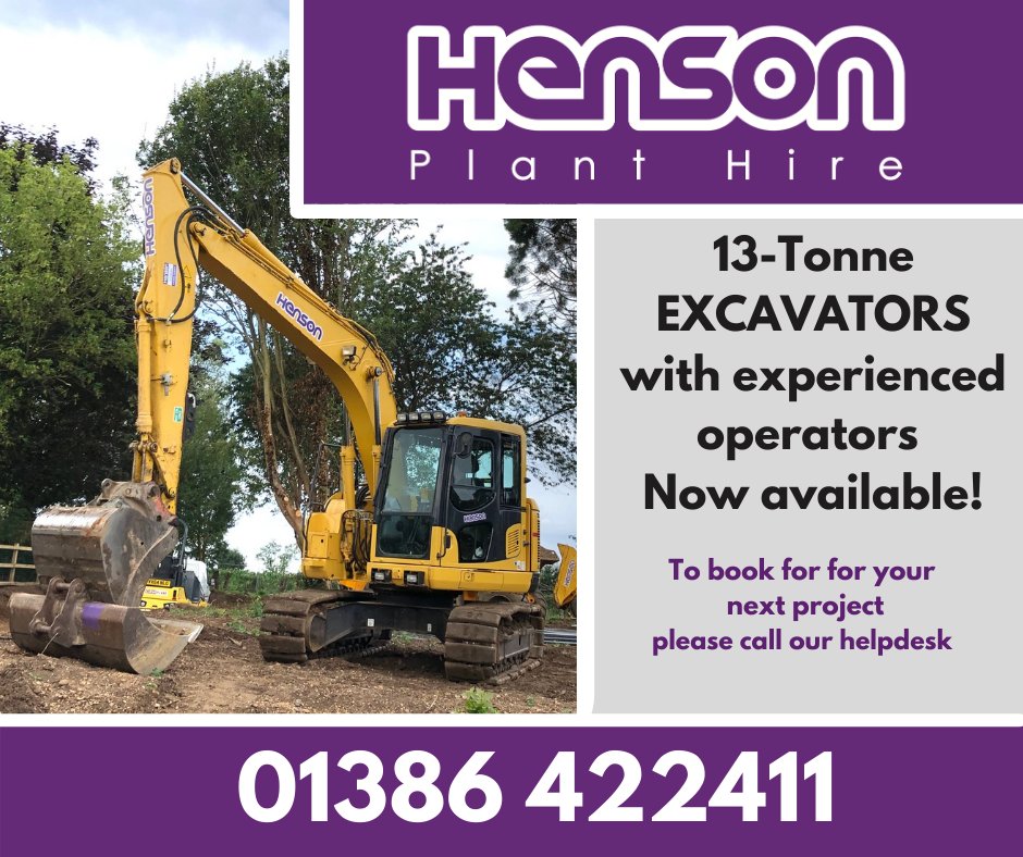 hensonplanthire's tweet photo. Our 13-Tonne excavators are perfect for any large-scale groundwork projects. Available for long or short-term hire and comes with our highly experienced drivers…..
For more information please call our hire desk on 01386 422411 

https://t.co/RFGZxRqJ8f https://t.co/jyn6RMuahd