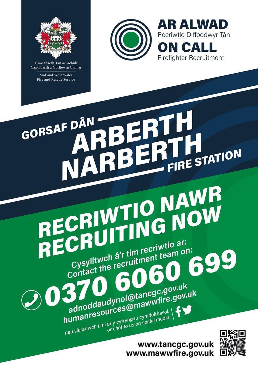 Recriwtio Diffoddwyr Tân ar alwad NAWR 🔥 <a href="/M35NarberthFire/">Narberth Fire Station Stn35</a> 

------------

Recruiting on-call Firefighters now 🔥 
#narberth #Pembrokeshire #firefighter #oncall #mawwfire #jobs 
mawwfire.gov.uk/eng/join-us/on