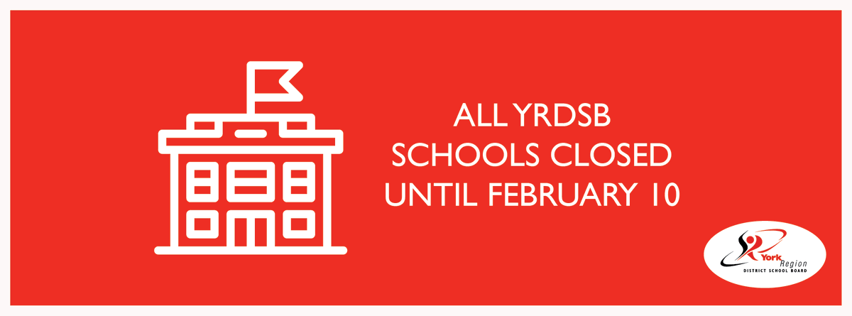 YRDSB's tweet photo. The ON MOE has announced an extension of #YRDSB school closures until February 10. 

Students will continue virtual learning. This is in an effort to reduce the spread of  COVID-19. All #YRDSB schools will be closed during this time. 

More: https://t.co/VsTjIAj1z9 https://t.co/u77uHcdiO0