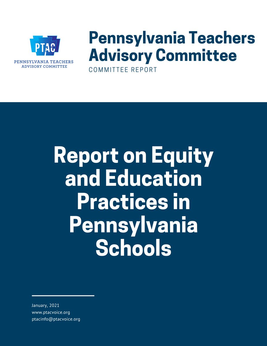 Our latest report on 'Equity and Education Practices in PA Schools' examines schools' focus on #equity, student involvement in that work, the impact of COVID, &amp; teacher input on closing equity gaps. Read, then please share w/ PA educators &amp; stakeholders. ptacvoice.org/uploads/9/9/3/…