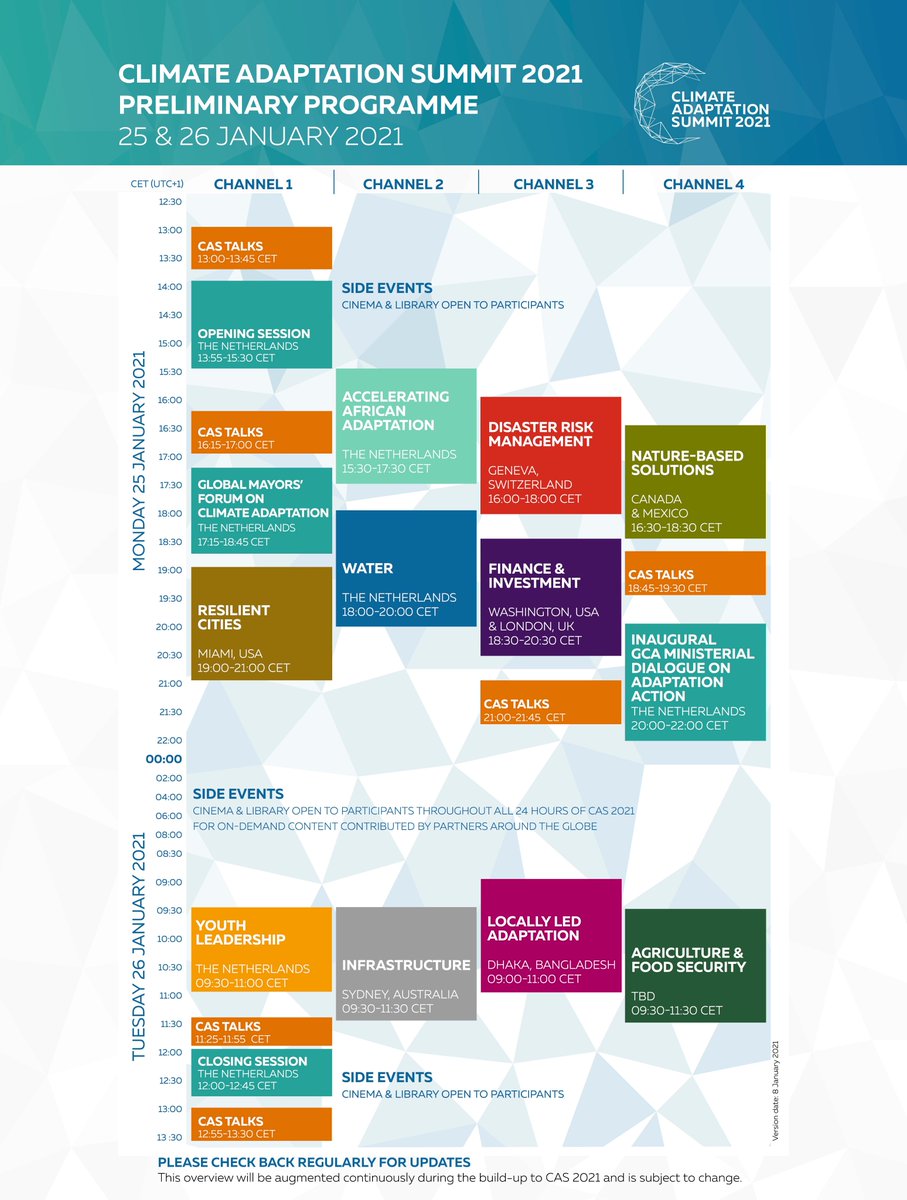 CASsummit2021's tweet photo. The #AdaptationSummit will consist of several complementary components over a 24‑hour cycle starting Monday 25 January, to reach a global audience in spite of any ongoing COVID‑19‑related travel and meeting limitations.

Find the programme here:
https://t.co/T4RLTjDlCS https://t.co/V0ZzqUEvg9