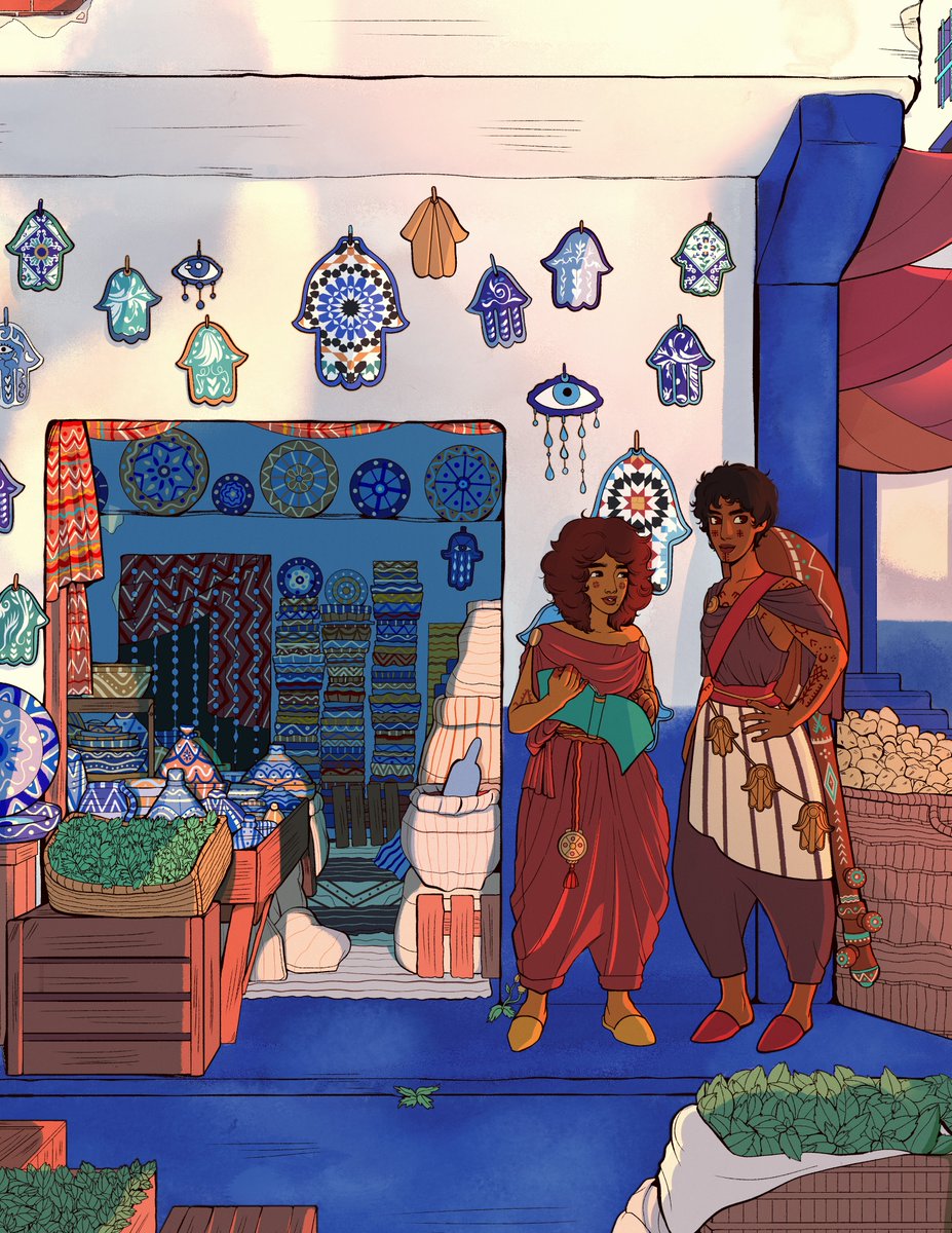 hey #PortfolioDay ! I'm Safiya, a Kabyle illustrator and character designer working on my GN & I love infusing my culture in the fantasy genre?‍♀️✨ I'm open for freelance work!

?safifesse@gmail.com
Portfolio linked in bio! 
