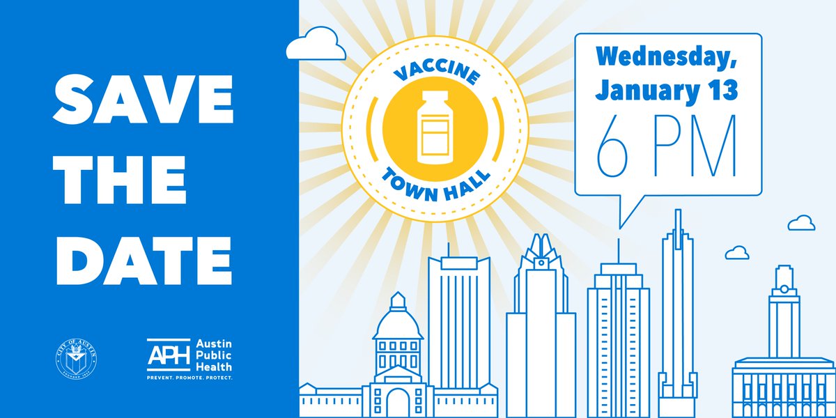Questions about the #COVID19 vaccine? Local public health officials will discuss vaccine safety, efficacy + distribution. They will answer some vaccine questions live as time permits.

📅 Wed, Jan. 13 
🕕 6 p.m. 
💻Tune in on Facebook Live: Facebook.com/AustinPublicHe…
