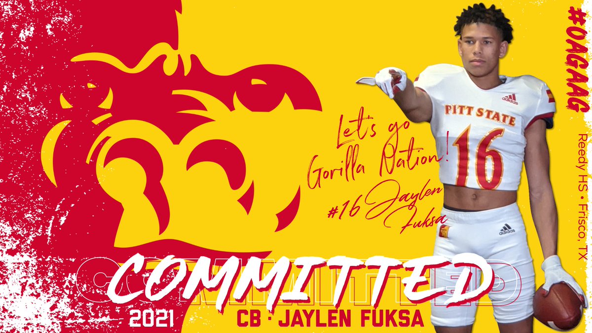jaylen_fuksa's tweet photo. Blessed to announce that I have committed to Pitt State University! 🔴🟡Let's go 🦍 @GorillasFB #OAGAAG @Coachbwright4 @PSU_JayOh23 @Coach_GSanders @ReedyFootball @MWelchSLM https://t.co/kASoNUPEpH