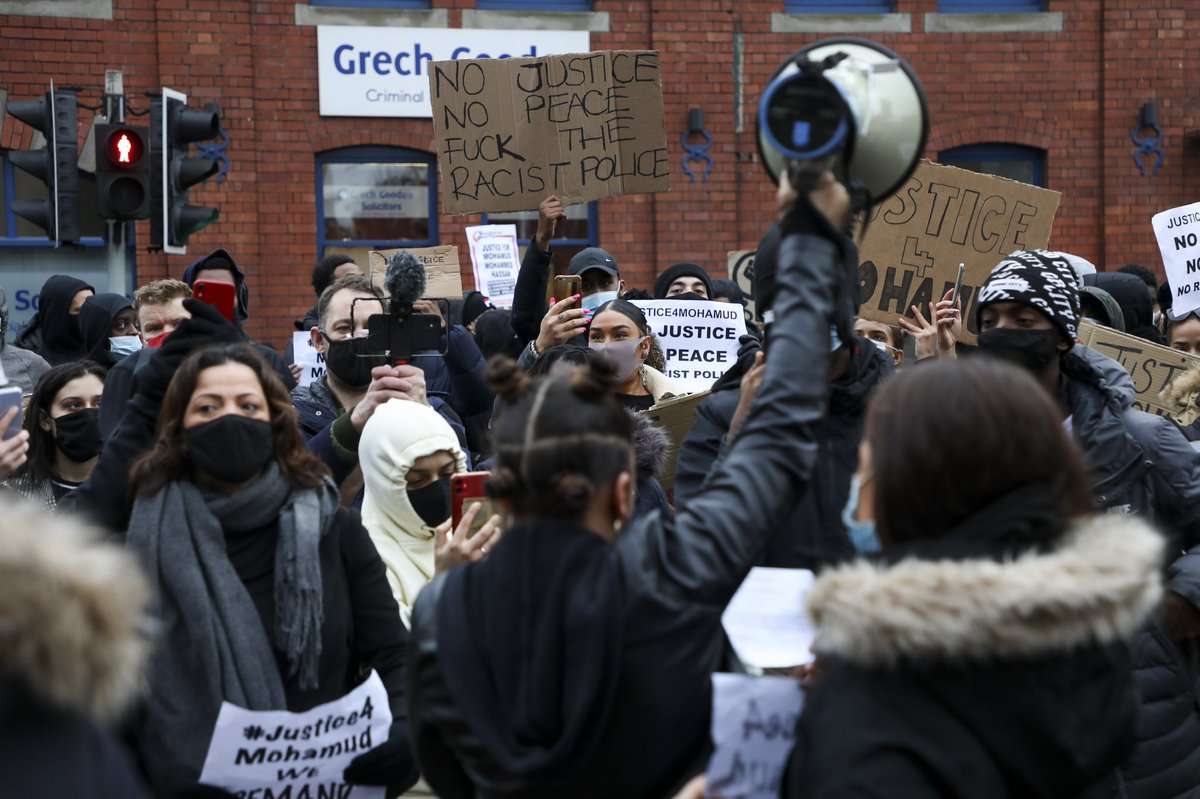 Hashim_PJ's tweet photo. CARDIFF, WALES. JANUARY 12 2021. Black Lives Matter protest after the death of Mohamud Mohammed Hassan, 24 who was violently arrested by Cardiff Police. Protesters marched from Cardiff Central Library to Cardiff Bay Police station demanding justice for Mahamud.#BLM #mohamudhassan https://t.co/HAXefsHfi8