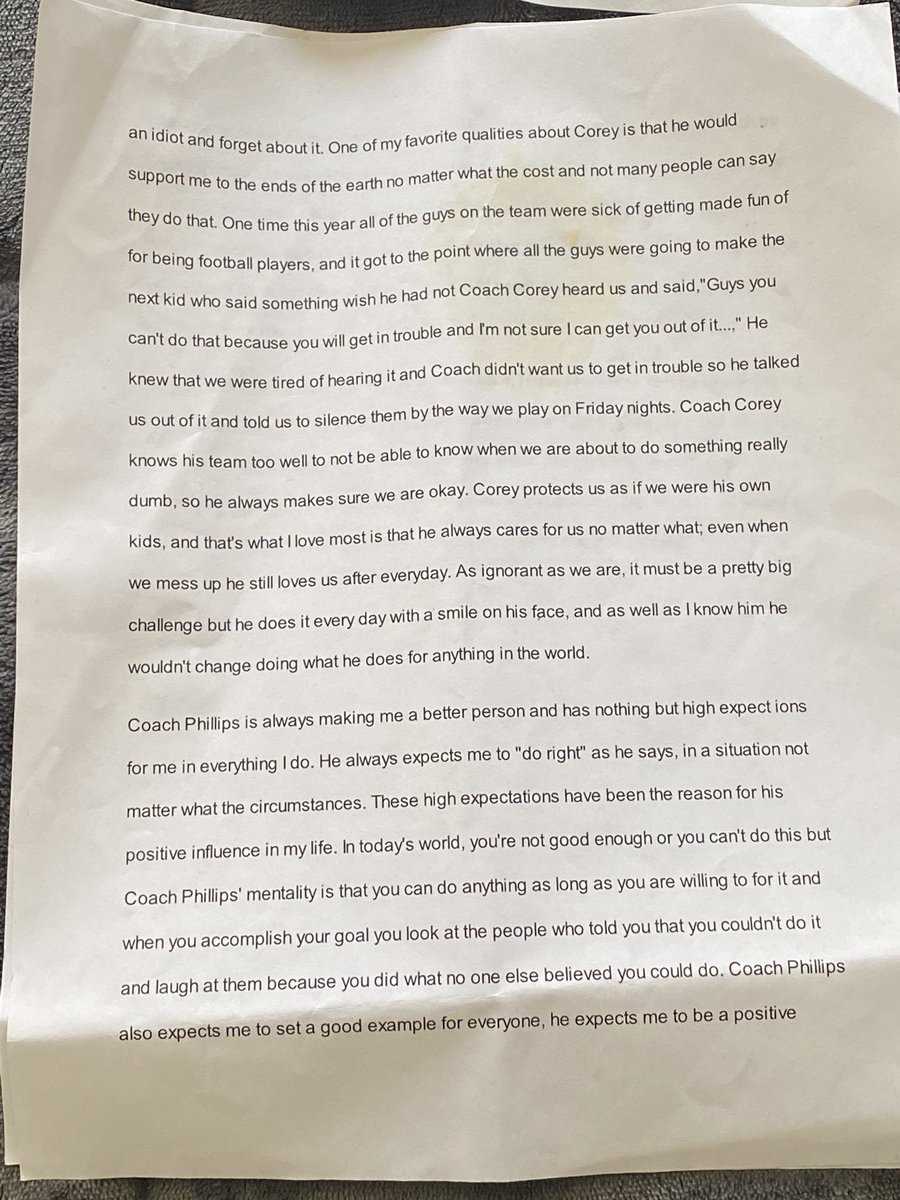 theyoungcoach's tweet photo. In the midst of cleaning up, look what I found. One of my former players wrote a paper on being more than a coach. Since the moment I walked on the grass it’s been about the kids. 
#Lovethesekids #Morethanacoach #FreeAgent #Phoneison https://t.co/urAPj3xGCG