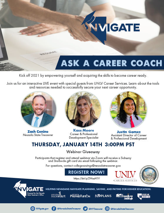 KM_CareerCoach's tweet photo. Join us on Thursday for a virtual panel called, "As a Career Coach." Excited to partner with the Nevada Treasurer's Office on this event. @JG_CareerCoach https://t.co/ALXL1hs9uD
