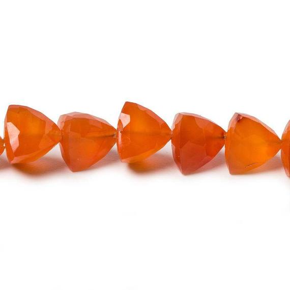 Faceted Carnelian Trillion Beads, Orange Trillion etsy.me/3nE1fnx #beads #orangebeads #carnelianbeads #orangechalcedony