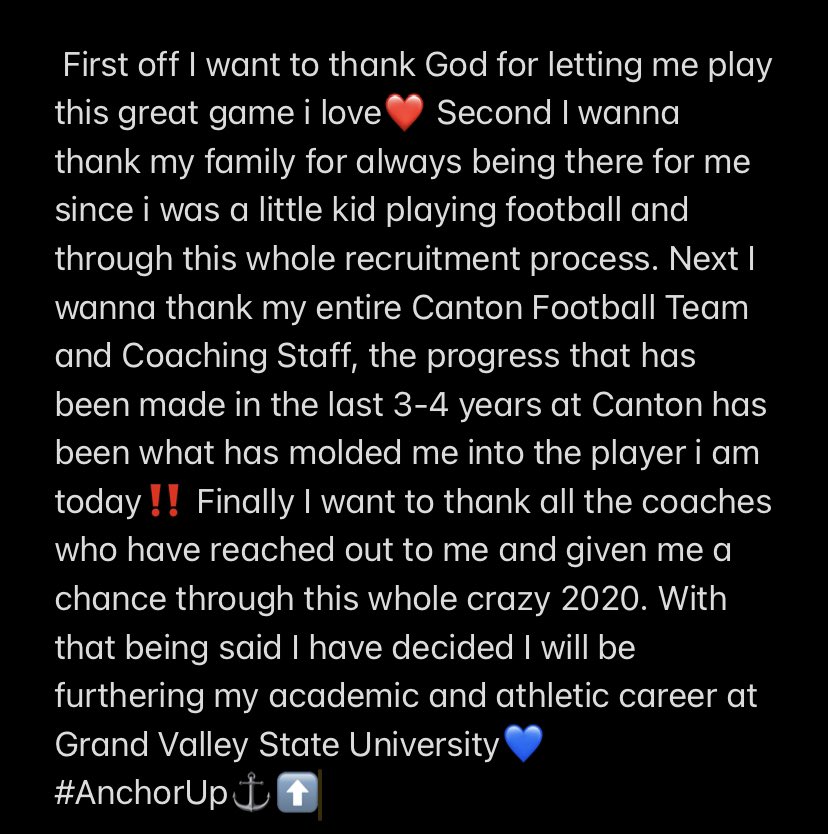 After a lot of thought and consideration, I am Proud to Announce that I will be furthering my academic and athletic career at Grand Valley State University💙 <a href="/CoachWooster/">Scott Wooster</a> @CoachMitchGVSU #LakerNation #AnchorUp ⚓️⬆️