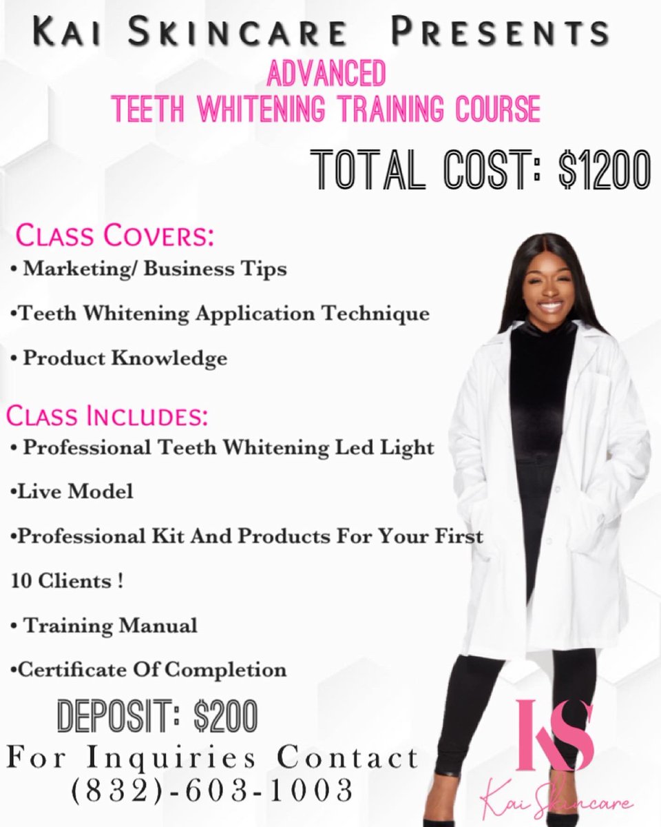 kaiskincare's tweet photo. Officially doing training courses on cosmetic teeth whitening! There is no experience or license required to do this class, INVEST IN YOURSELF ! 😁✨ https://t.co/mZPWCtLuNy