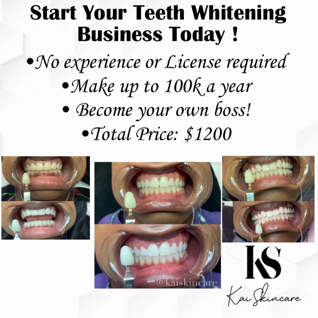 kaiskincare's tweet photo. Officially doing training courses on cosmetic teeth whitening! There is no experience or license required to do this class, INVEST IN YOURSELF ! 😁✨ https://t.co/mZPWCtLuNy