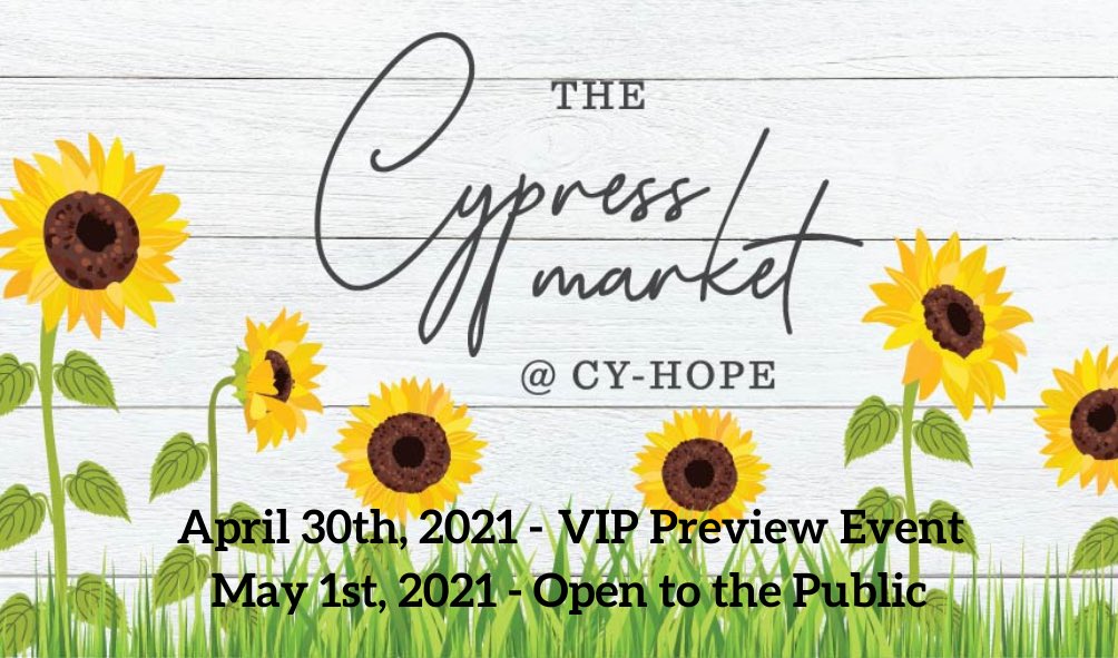 CyHopeTX's tweet photo. Save the date for April 30th and May 1st, 2021! 🌻 Stay tuned for more information. #thecypressmarket #cyhope #hopeisnotcancelled https://t.co/zsyeipCv8E