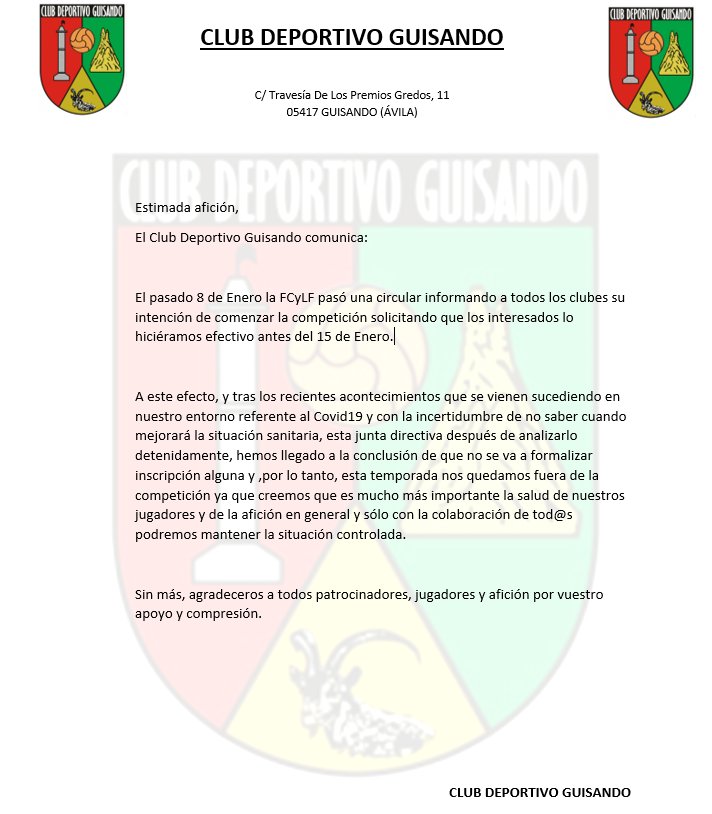 Comunicado Oficial Temporada 2020/2021