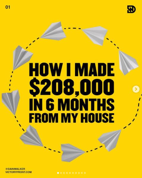 And by month 6 he had 50K followers, he was at $208k net profit total and was hiring staff to keep up with demand. 3 months later, he was at 100k followersAnd now, just under 200kThese were 16 hour days, everyday. But Dain said “it doesn’t feel like work”.