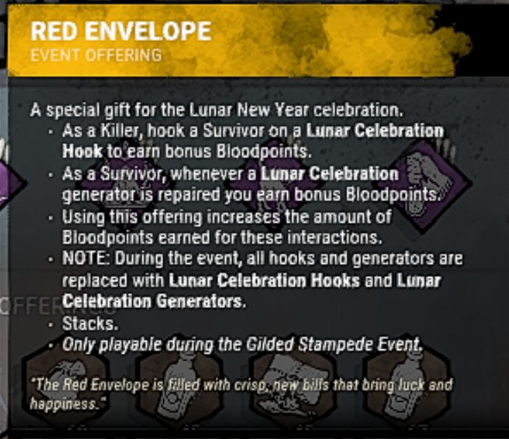 Dbdleaks Besides New Cosmetics Charm During Lunar Event We Will Be Able To Obtain New Lunar Toolbox Old Red Envelope Offering And Old Firecrackers From Bloodweb Event Is Called Gilded Stampede