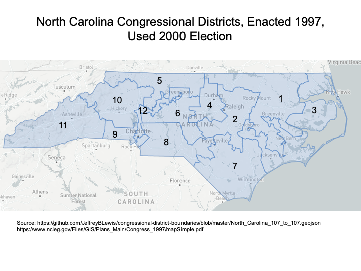 Just to give folks a sense of the congressional districts since the 1991 redistricting effort:here are the maps used for that decade, drawn in 1991 (the 2nd attempt after DOJ denial of first map), 1997, and 1998.
