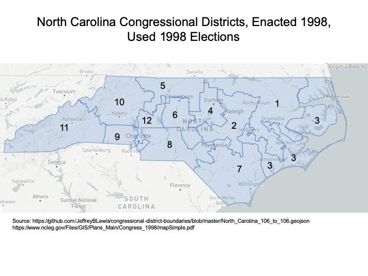 Just to give folks a sense of the congressional districts since the 1991 redistricting effort:here are the maps used for that decade, drawn in 1991 (the 2nd attempt after DOJ denial of first map), 1997, and 1998.