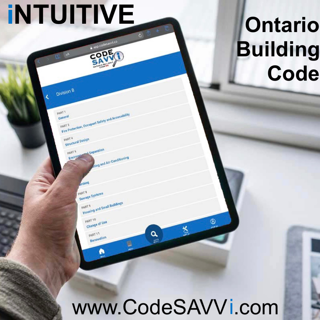 code_savvi's tweet image. The iNTUITIVE Building Code Web App. Code SAVVi is the user friendly option of the Ontario Building Code. Get your FREE 7 Day Trial today at CodeSAVVi.ca on your Smartphone, Tablet and Computer.