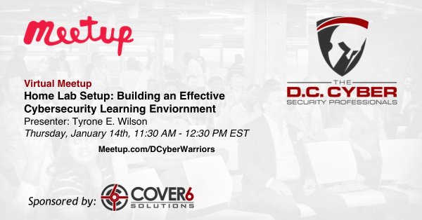 Cover6Solutions's tweet photo. Don't forget to register for the first #DCCyberWarriors #Meetup of 2021, "Home Lab Setup: Building and Effective Cybersecurity Learning Environment". See you on Thursday!  #InfoSec #Cybersecurity #SecurityOnion #MSFT #OWASP #Splunk 

https://t.co/bUIIa4iOUe https://t.co/x6GcUCGTN3