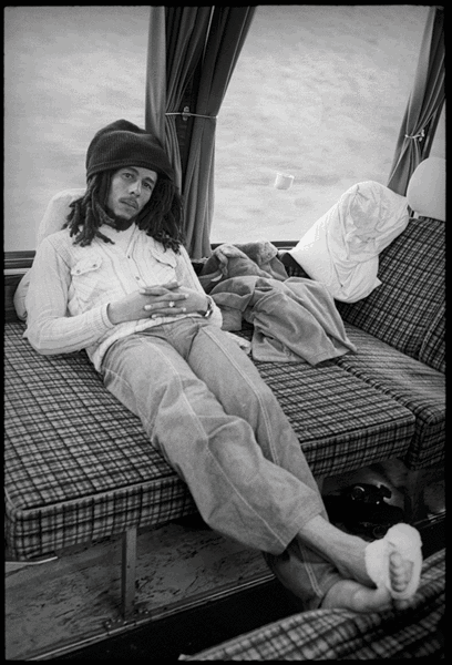 Bob Marley relaxing on the Exodus Tour, Germany, 1977