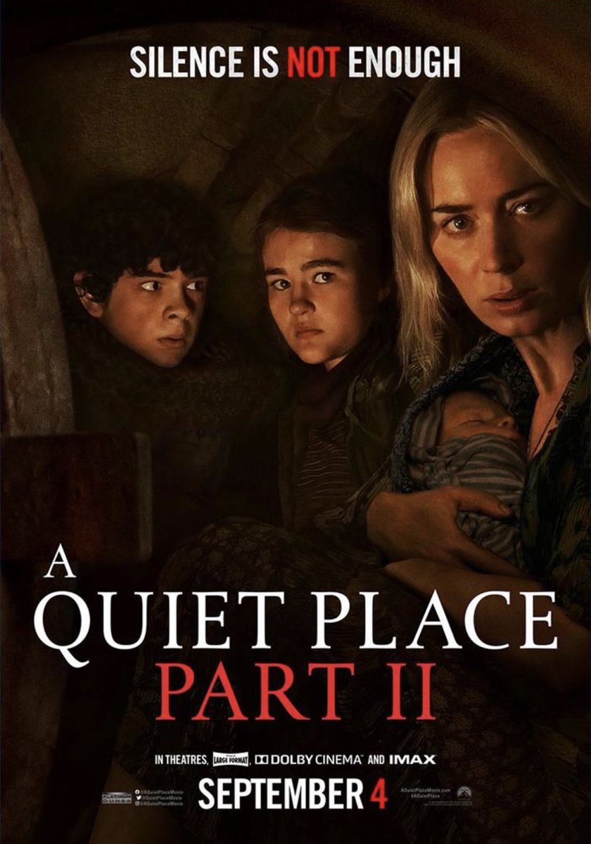 A Quiet Place Part IIFollowing the events at home, the Abbott family now face the terrors of the outside world. - 23rd April- Emily Blunt & Cillian Murphy - Directed by John Krasinski