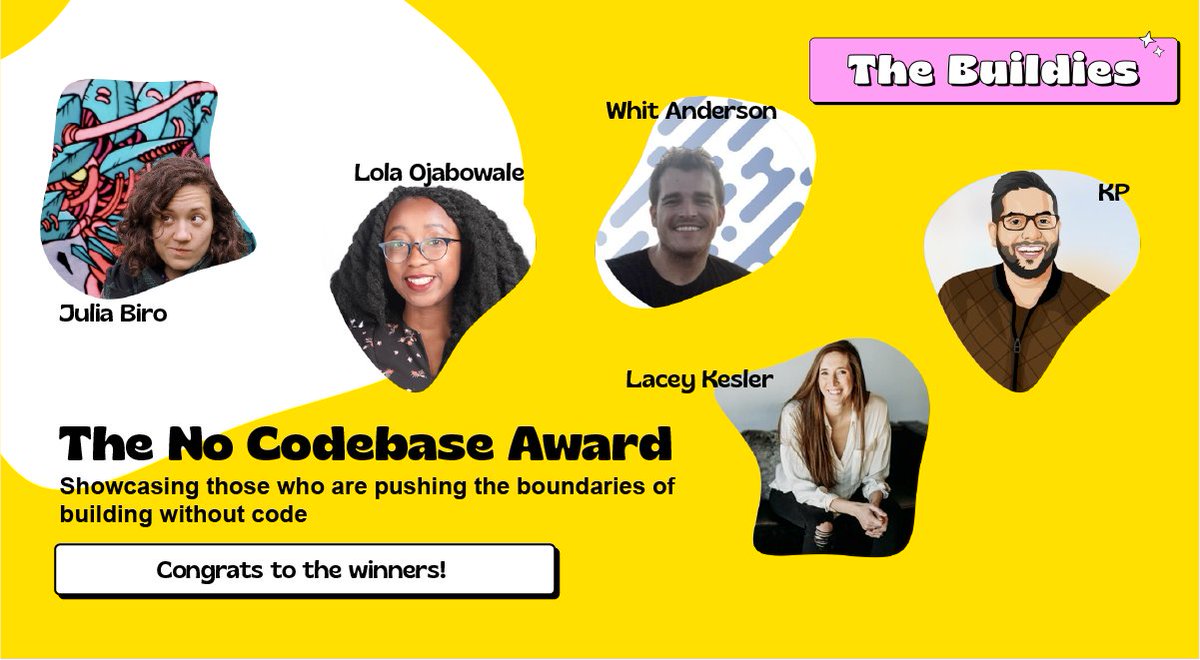 TheBuildies's tweet photo. 🏆 Another day, another award category! Congrats to the winners of the No Codebase Award in the first ever Buildies!

Big thank you to @makerpad for the support on this category.

https://t.co/mEfUYTQxMm https://t.co/LbDuYp3LB2