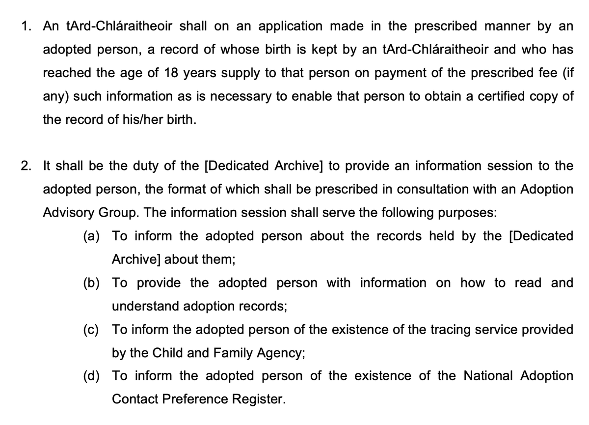 10/ Access to birth certs can be achieved by inserting this simple amendment in the next piece of legislation going through the Dáil (if govt can put an insurance amendment into the Commission records bill, I'm sure they can manage this)