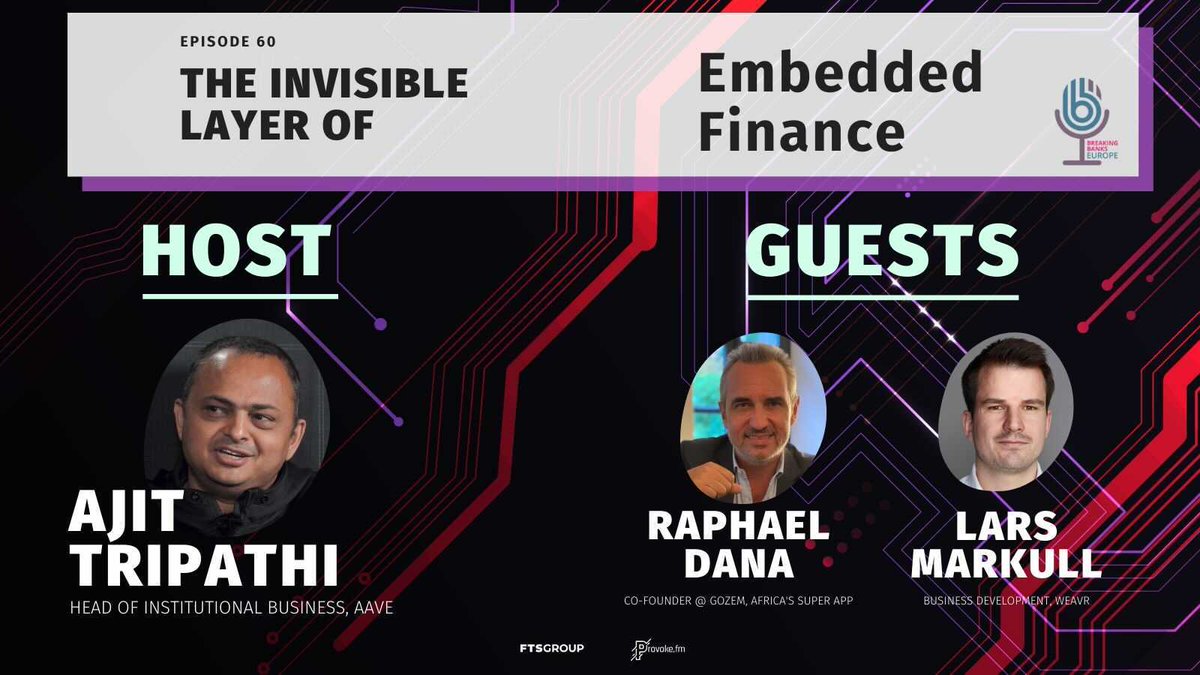 provokecast's tweet image. BRAND NEW EPISODE 🔥 
▶️ bit.ly/BBE60YT

This week on @BreakingBanksEU, join @chainyoda, @LarsMarkull, and @raphaeldana to learn about how #EmbeddedFinance came to influence how consumers interact with goods in this so-called “invisible layer”