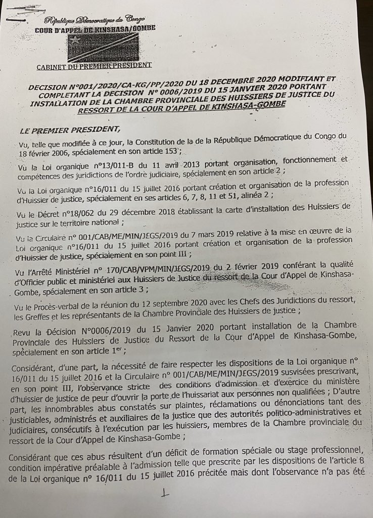 Pétitions manifestement remises entre les mains du Secrétaire de Cabinet adjoint de l’Hon. Jeanine MABUNDA par un Huissier dont les activités sont suspendues depuis le 18/12/2020. Bureau d’âge nullement concerné. Débat sur le fond épargné même si déjà gagné.