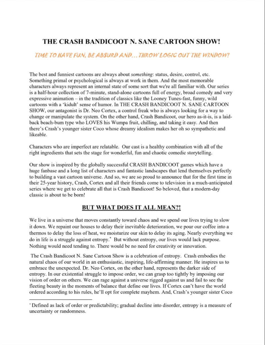 Activision may have CANCELLED a Crash Bandicoot cartoon which was in production.There's a show bible and animation test circulating around, which adds credence to the claims.Squash and stretch animation starring both classic and post-ND characters.If this is real, I'm LIVID