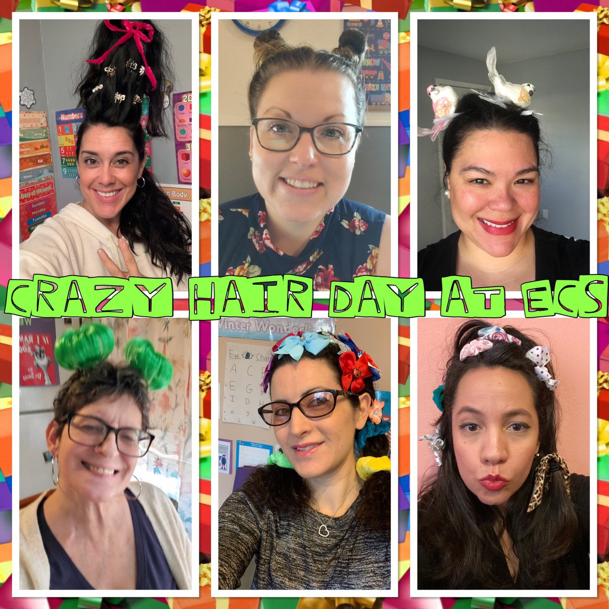 JanetColoma's tweet photo. Crazy Hair Day with my AMAZING CO-WORKERS!!!! We are such a GREAT TEAM!!! Feeling BLESSED🙏🏼 #remotelearningfun @wnyecc https://t.co/CnDfMqlIQK