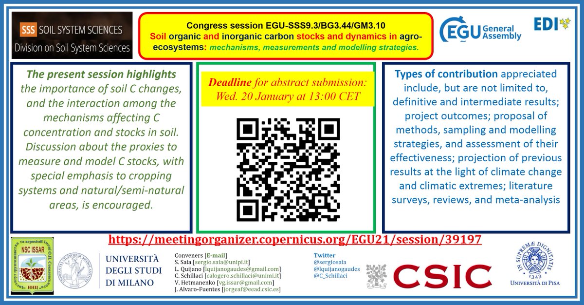 sergiosaia's tweet photo. Consider Submitting to the session EGU-SSS9.3/BG3.44/GM3.10: #Soil #organic and #inorganic #carbon stocks and dynamics in #agro-#ecosystems: mechanisms, #measurements and #modelling strategies]" at: https://t.co/f29XSYcJFh [Deadline 20th Jan 2021]

#agroecosystems #agriculture https://t.co/58V3PO16rM