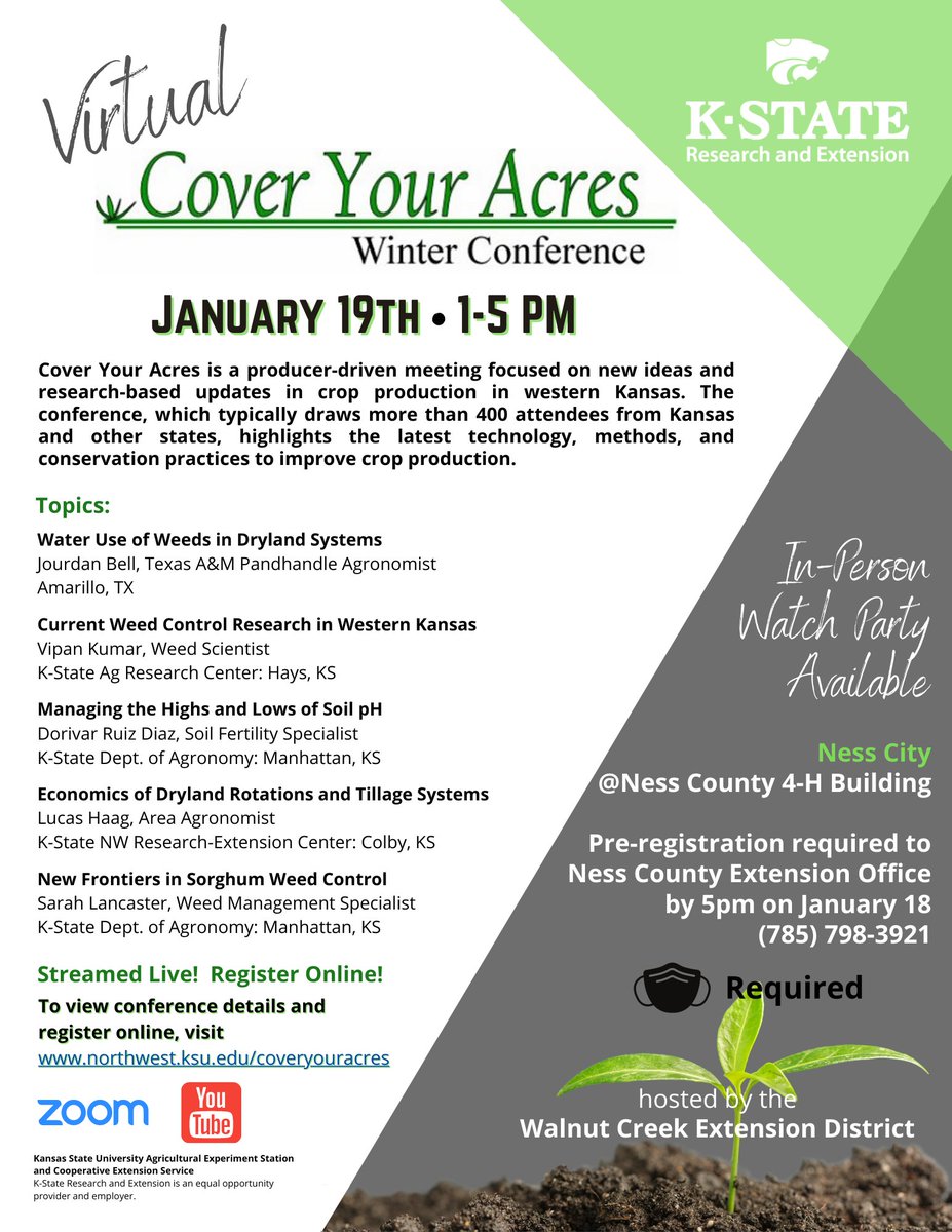 GPEDcrops's tweet image. Cover Your Acres 2021 | Watch Party (in-person) in Ness City, America: January 19 - 1-5PM -  RSVP 785-798-3921 | Other Watch Parties in Norton, Scott City, Garden City, &amp;amp; Hugoton. If not available for in-person, view &amp;amp; register online at northwest.ksu.edu/coveryouracres