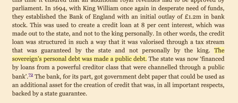 Explaining the transformation of a royal's debt into a public debt.