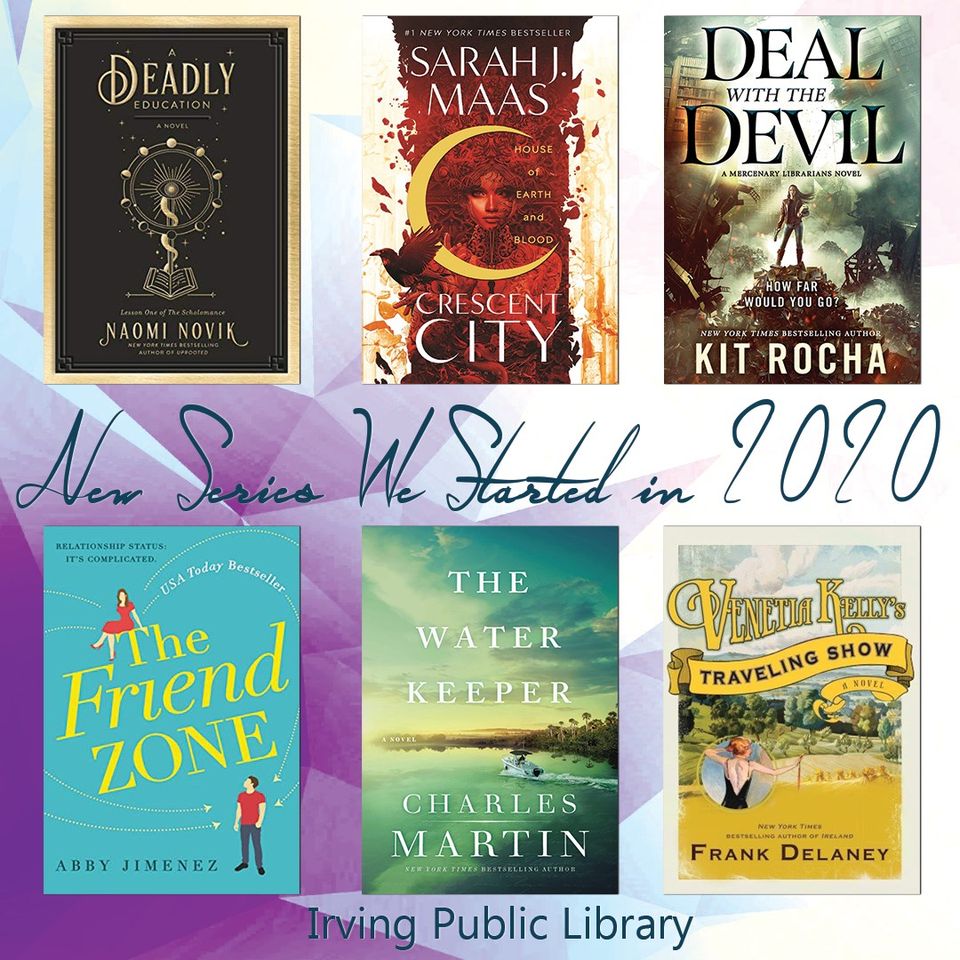 irvinglibrary's tweet photo. Irving Library staff started some excellent series that debuted in 2020! Check out these amazing series starters that are all available at Irving Library! Visit https://t.co/RXkxPLqvw2 to place them on hold. #BestBooksOf2020 #IrvingLibrary https://t.co/Dvsy8duZla