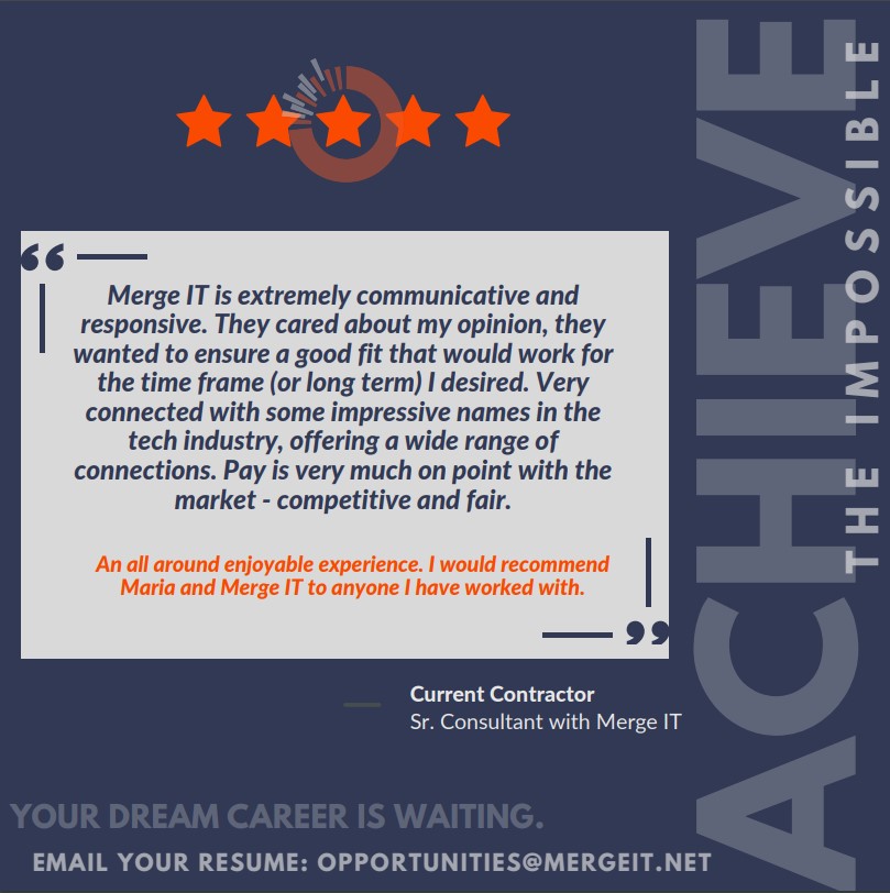 MergeITLLC's tweet photo. Time to work with professionals who value you. Take one step today that could change your entire life. 

#jobchange #itjobs #itjobsearch #itconsultant #itconsultants #networkengineer #itconsultingservices #itremotejobs #remoteitjobs #jobhuntchat https://t.co/yM4xYir4XK