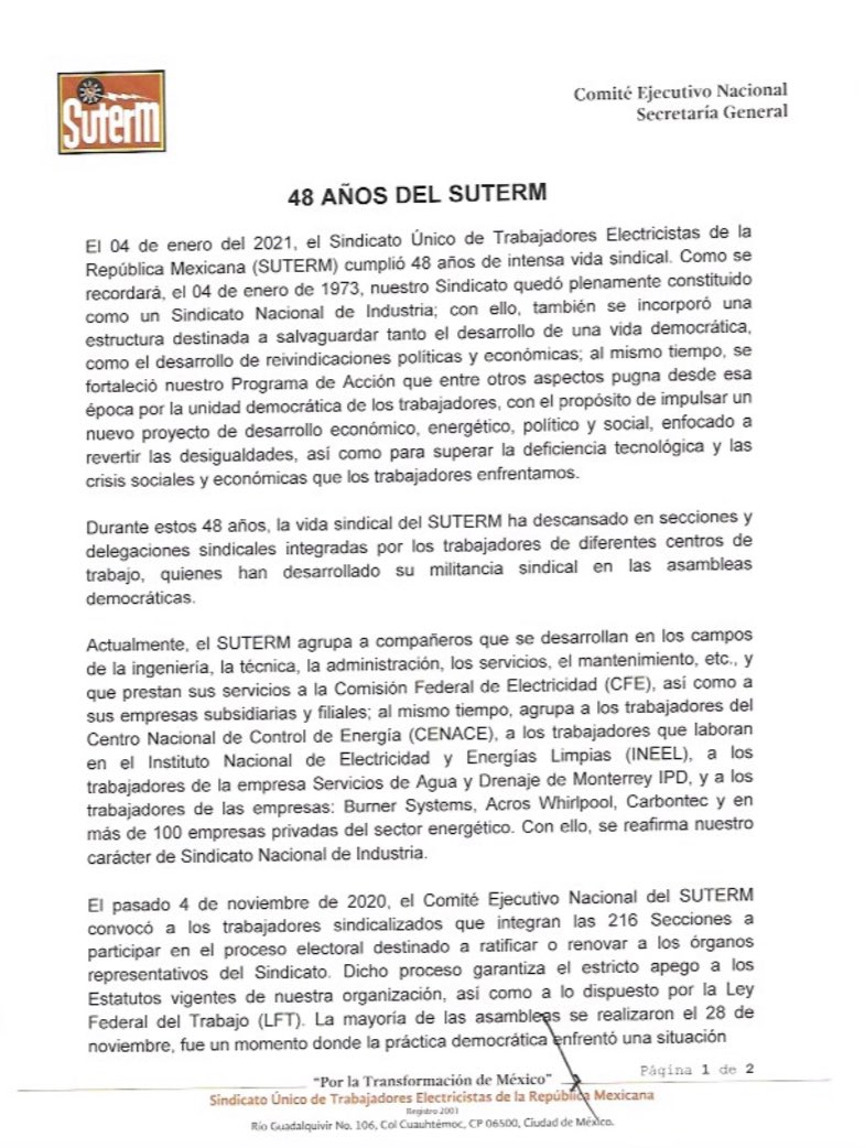 SUTERM_NACIONAL's tweet photo. 48 Años del SUTERM https://t.co/ahJCwtgQmf
