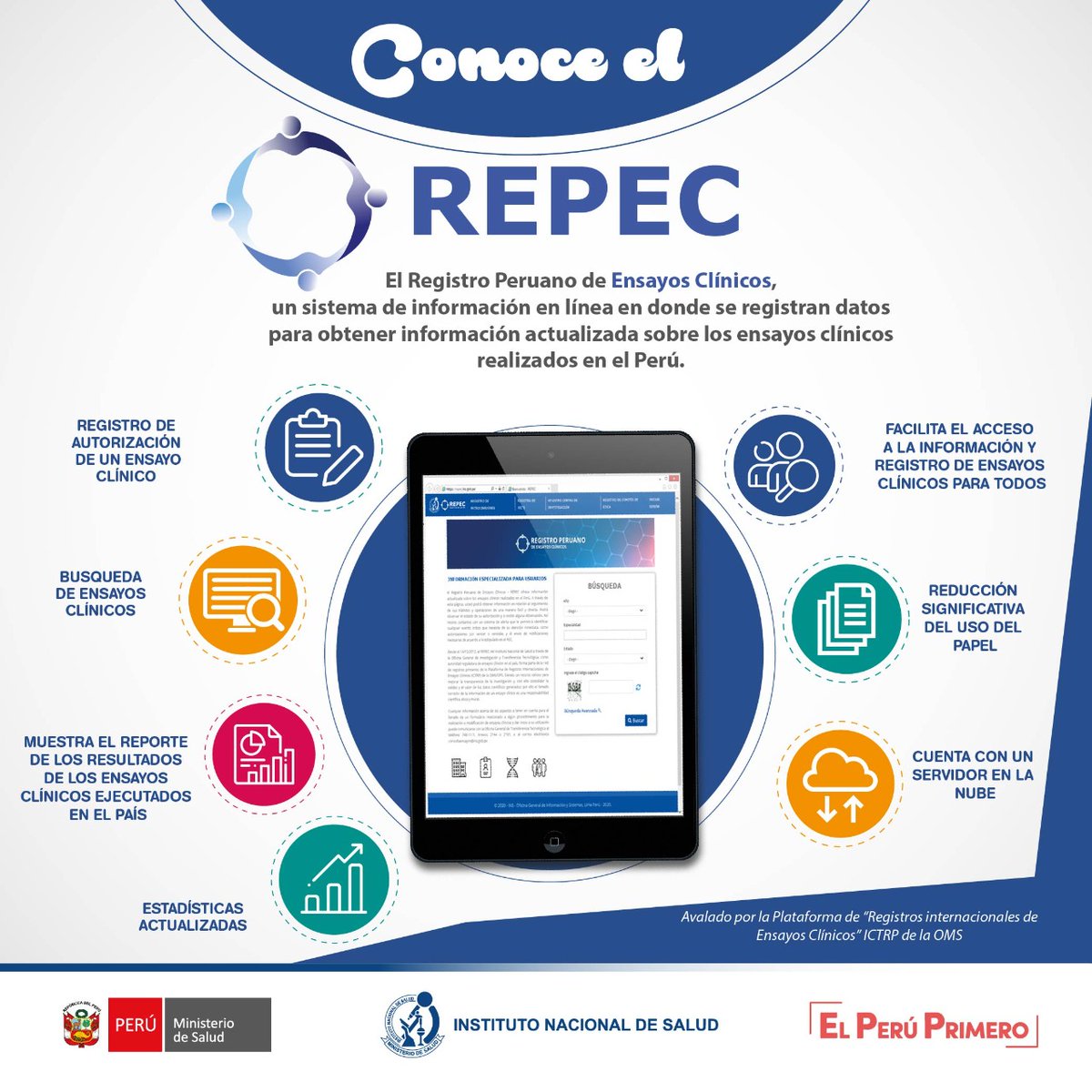 INS_Peru's tweet image. Te invitamos a conocer el #REPEC
El Registro de Ensayos Clínicos del Perú
📌Visítanos👉repec.ins.gob.pe