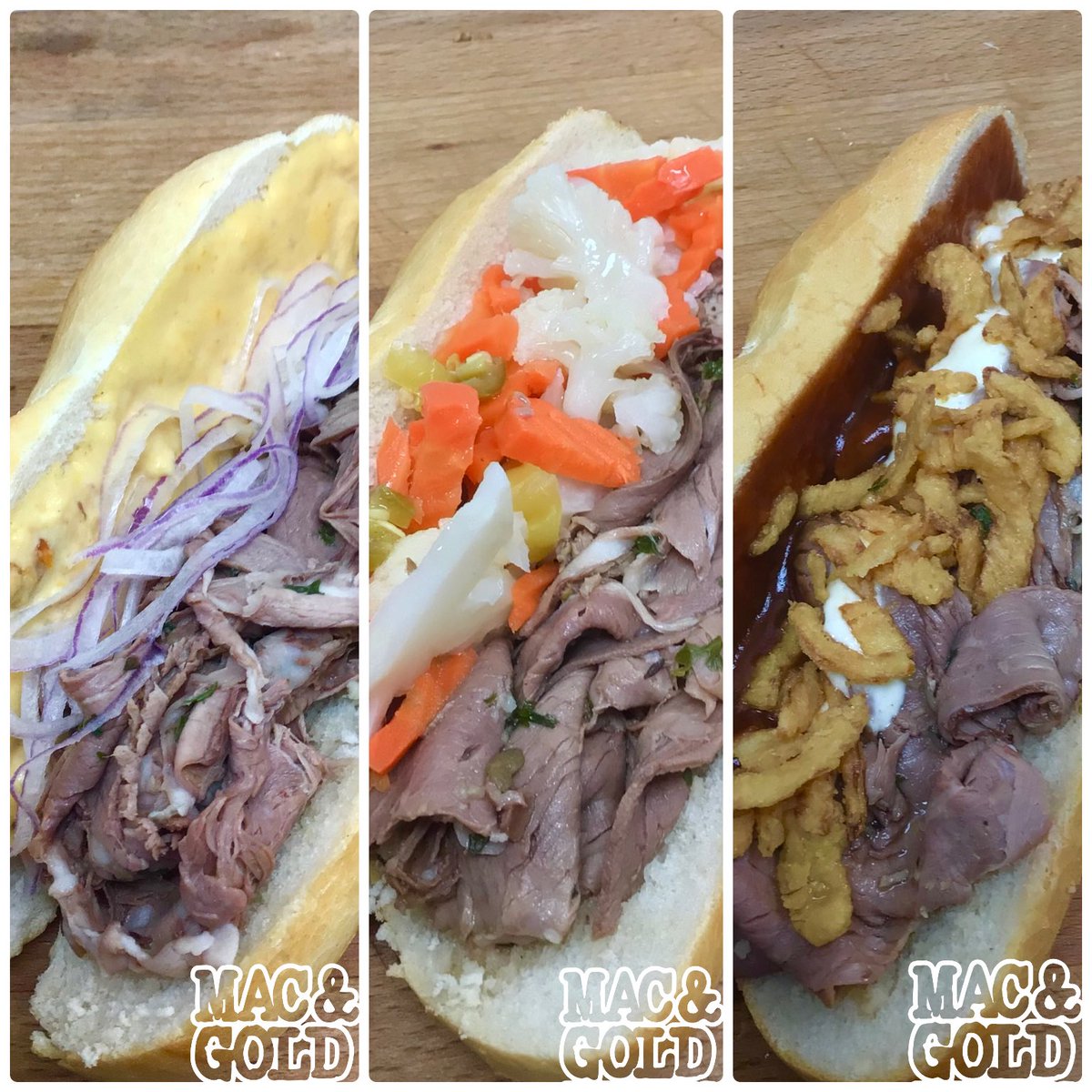 We’ve added a variety of Beef Sandwiches to the menu 

- Beef &amp; Gold
    Beef and M&amp;G Cheese Sauce w/ thin Red Onion

- Italian Beef
    Beef and Spicy Giardiniera

- Gold Rush
    Beef w/ BBQ, Horsey &amp; Crispy Onions