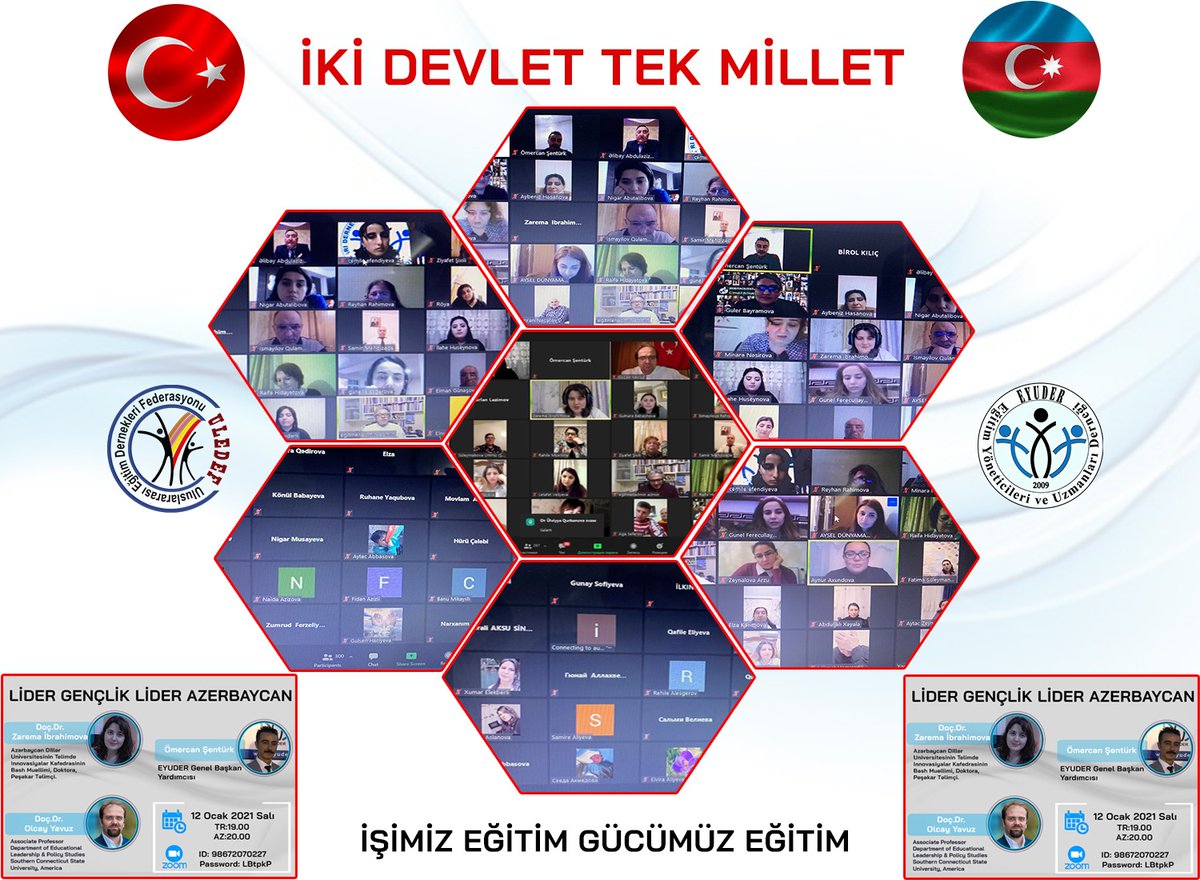 300 KİŞİNİN KATILDIĞI DEV SÖYLEŞİ
Azerbaycan Eyuder Ülke Temsilcilerimiz tarafından organize edilen, Doç. <a href="/DrOlcayYavuz/">Olcay Yavuz</a> , Doç.Dr.Zarema İbrahimova ve Gen. Başk. Yardımcımız @omercansentrk 'ün katılımları ile Lider Gençlik Lider Azerbaycan konulu söyleşi gerçekleştirilmiştir.