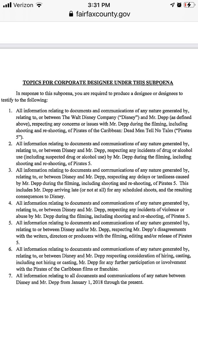 Update: Johnny Depp vs Amber Heard (fairfax). More subpoenas. Note she wants to depose Disney. This after competing them with sanctions in California